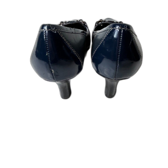 Joan & David Presley Navy Blue Leather Patent Leather Loafer Style Pumps Size 9M - Picture 6 of 15